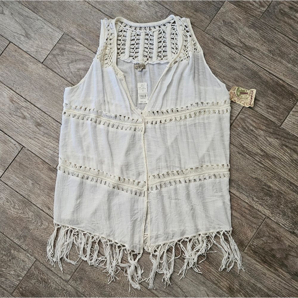 One World Sleeveless Open Front Boho Festival Fringe Shawl Cover Size 1x — image 2 of 8